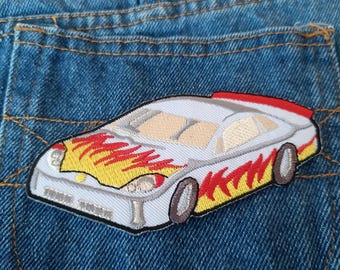 Fire white Police Cop Car Vehicle Cartoon Cool Badge Patch Iron On Patches for Jackets Jeans Caps T-Shirt DIY Unique Gift