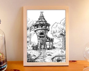 Printed illustration "Tour in the forest" for interior decoration