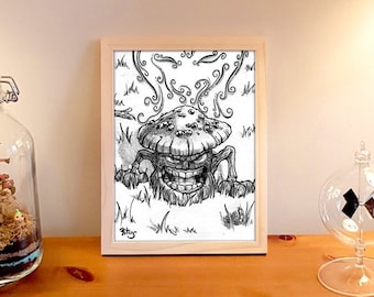Printed illustration "Evil mushroom" for interior decoration