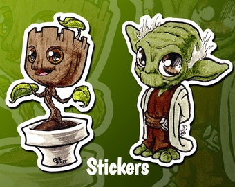 Cute mini Groot and mini Yoda stickers for phone tablet computer furniture