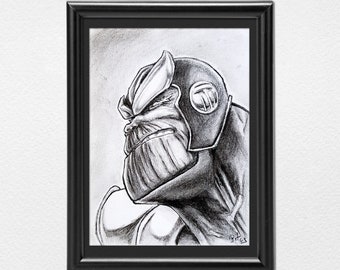 Drawing Thanos in charcoal format A5