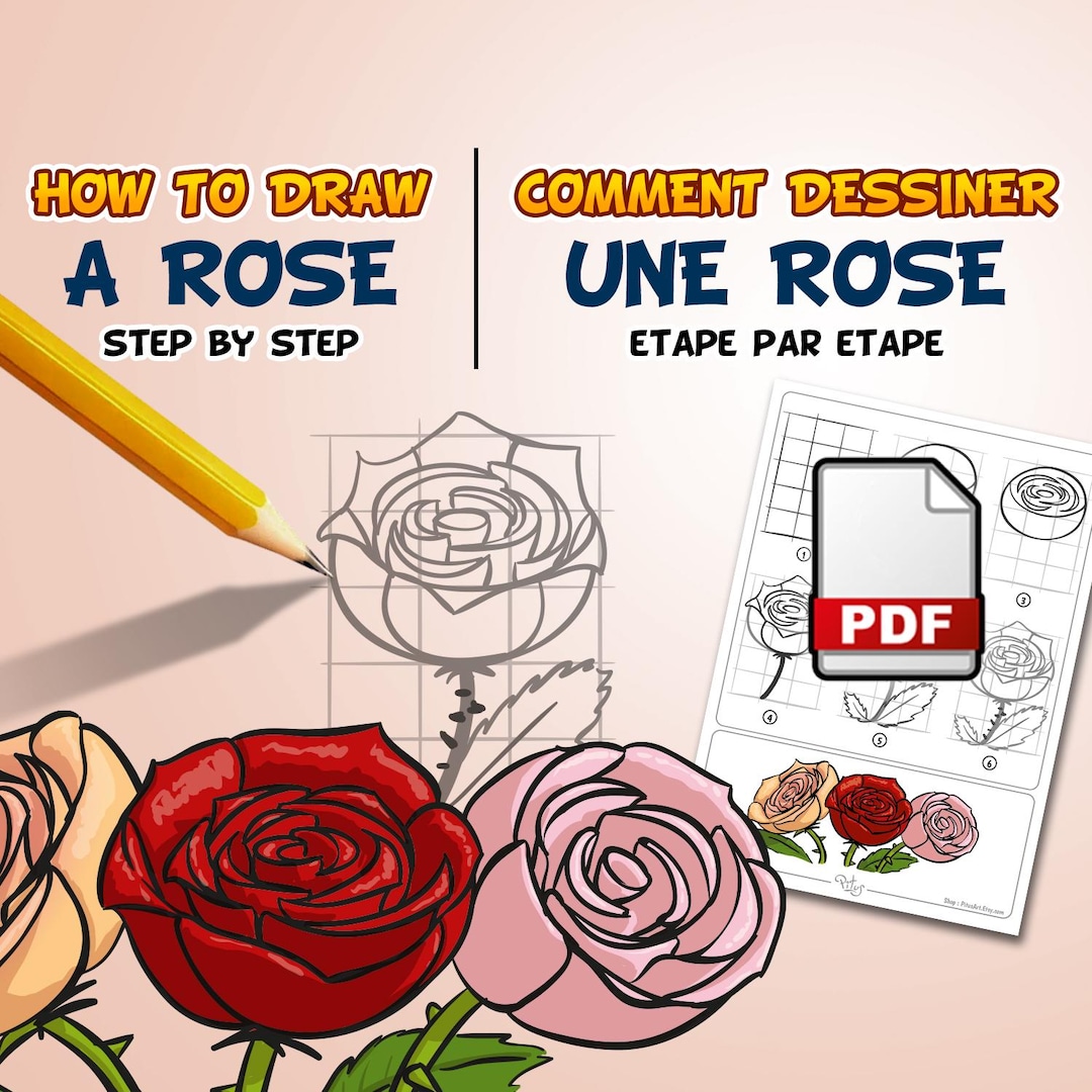 How to Draw a Rose Step by Step (PDF) - Etsy