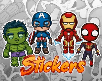Stickers of 4 Cute Superheroes for Phone Tablet Computer Furniture
