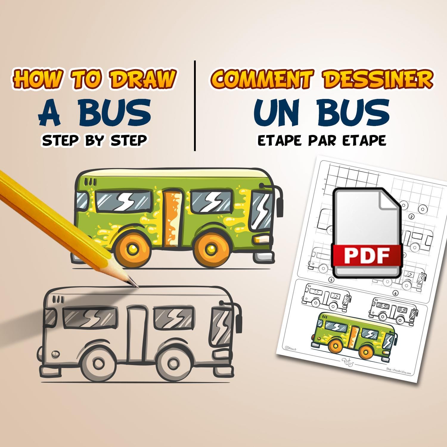 How to Draw a Bus Step by Step (PDF) - Etsy