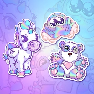 Autocollants holographiques licorne panda poulpe pour téléphone tablette ordinateur portable