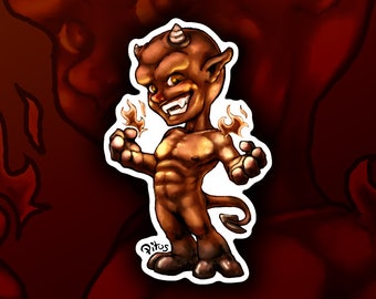 Sticker little devil with flames for phone tablet computer furniture