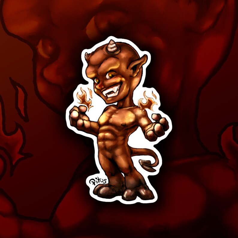 Sticker little devil with flames for phone tablet computer image 1