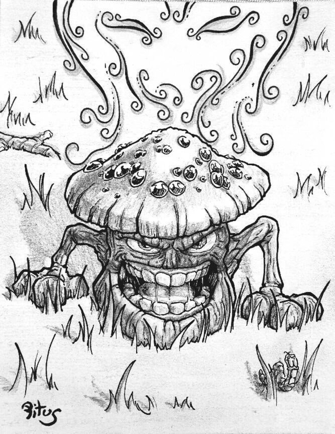 Evil Mushroom Original Pencil and Inked Drawing Etsy