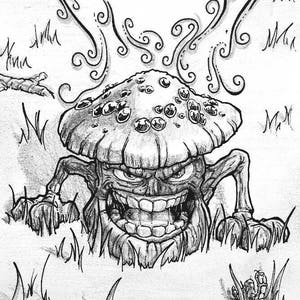 Evil Mushroom original pencil and inked drawing image 1