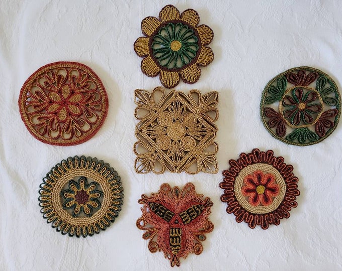 Vintage Woven Straw Trivet Set of 7 Colorful Boho Wall Decor - Etsy