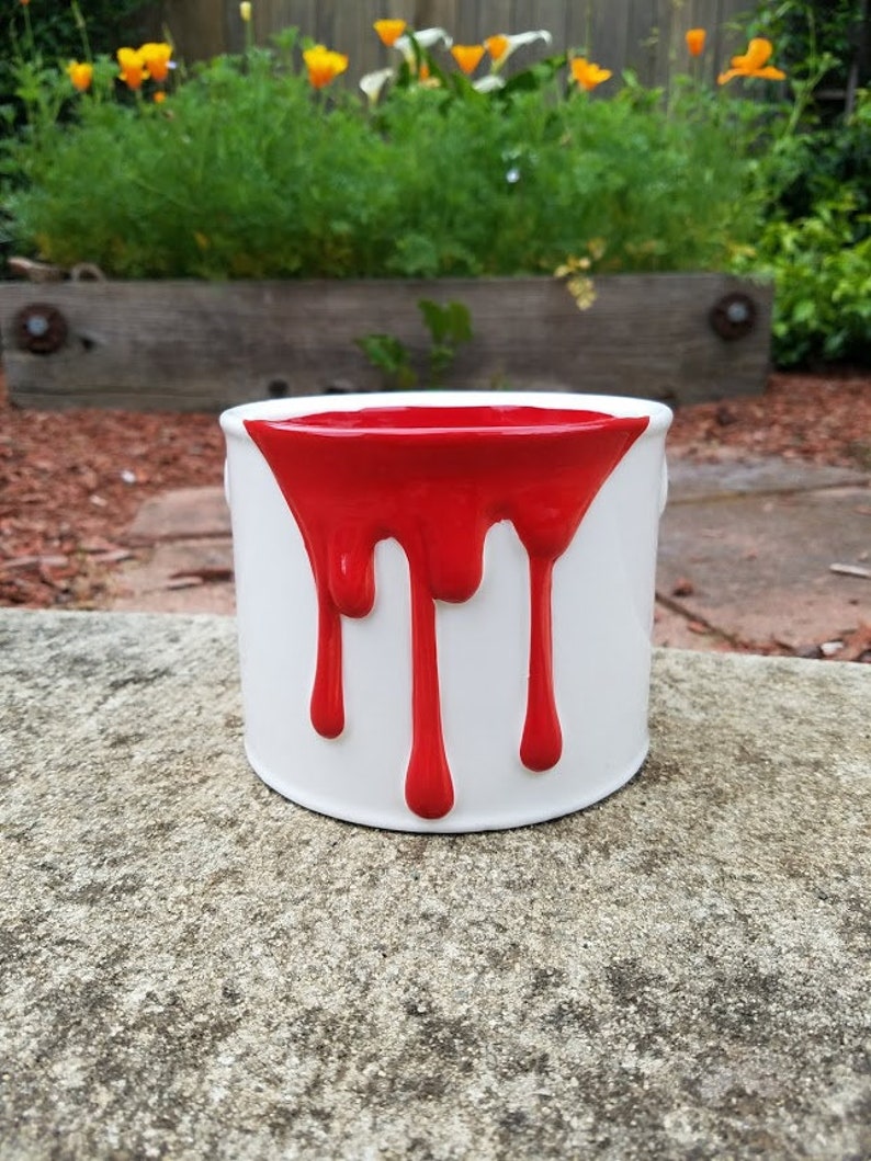 Red Dripping Paint Can Succulent Planter w Drainage Hole-Paint Can Planter-Colorful Planter-Planter Drainage-Unique Plant Pot-Garden Decor