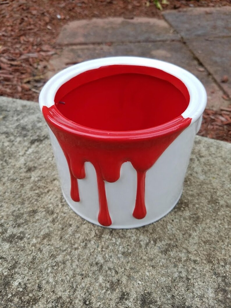 Red Dripping Paint Can Succulent Planter w Drainage Hole-Paint Can Planter-Colorful Planter-Planter Drainage-Unique Plant Pot-Garden Decor