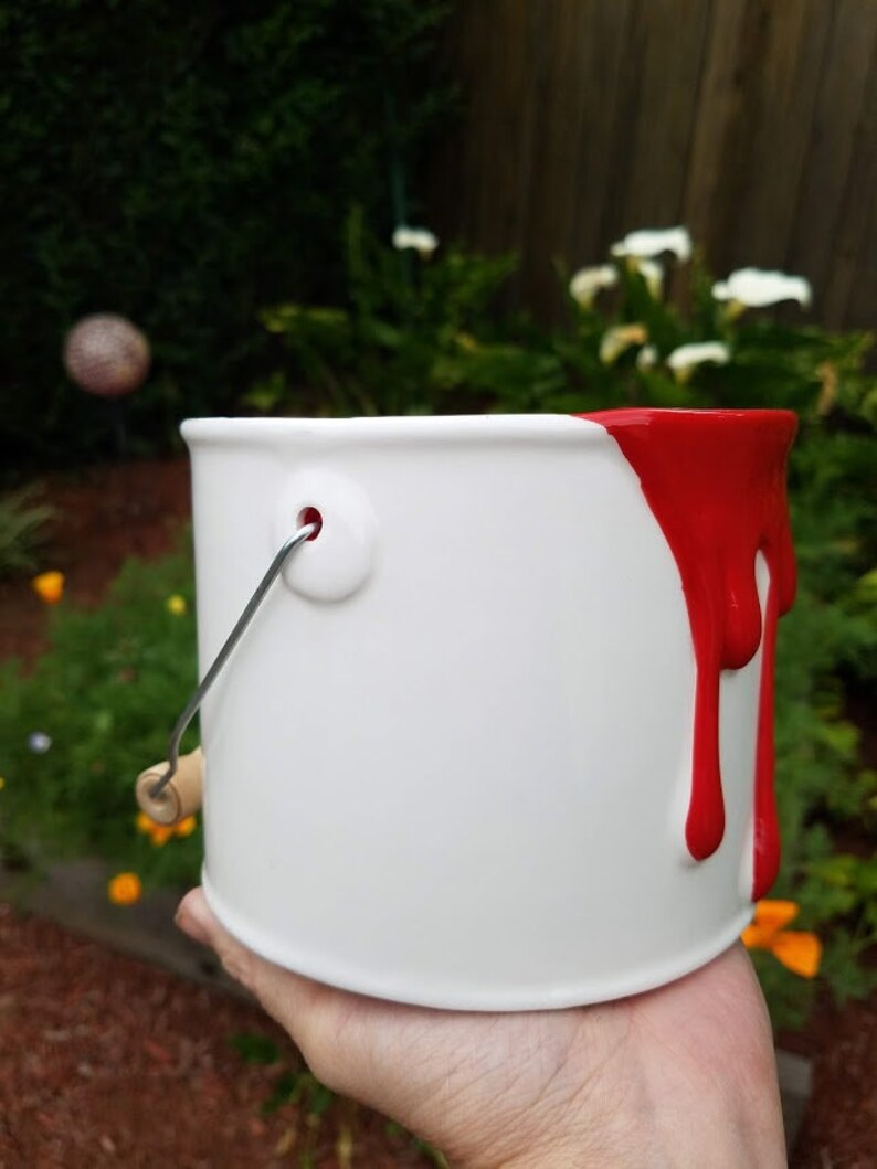 Red Dripping Paint Can Succulent Planter w Drainage Hole-Paint Can Planter-Colorful Planter-Planter Drainage-Unique Plant Pot-Garden Decor