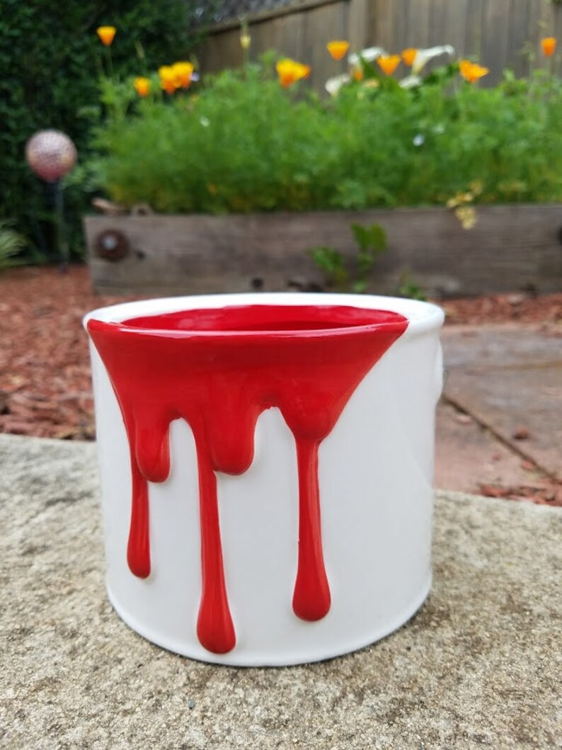 Red Dripping Paint Can Succulent Planter w Drainage Hole-Paint Can Planter-Colorful Planter-Planter Drainage-Unique Plant Pot-Garden Decor