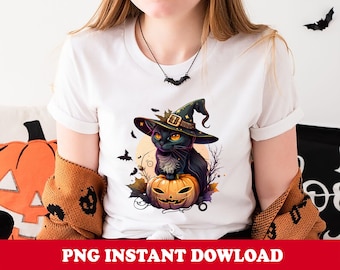 Halloween Black Cat Pumpkin PNG Sublimation Design, Baby Cat With Pumpkin Halloween Png File, Pumpkin Spooky Season Png, Digital Download