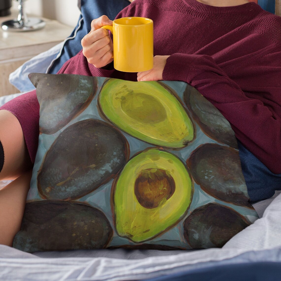 Avocado Slice Premium Square Throw Pillow with Removable Etsy