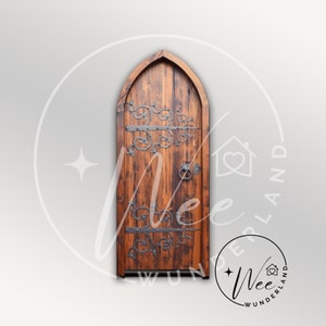 arched gothic Miniature Dollhouse Door - image Printed on 3mm Wood. Front door, build a box, diy decor 1/12 scale, accessory for roombox