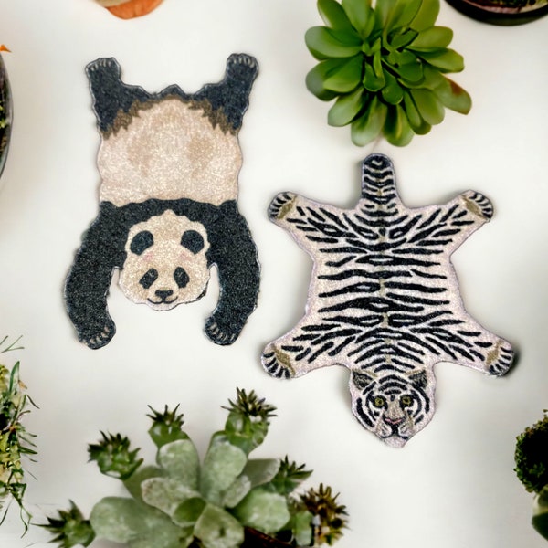 dollhouse Miniature animal print Rug in 1/24, 1/12 Scale Sizes, panda bear, white tiger, light weight mat for bedroom, living room, lounge