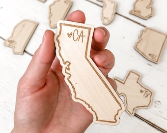 Wooden State Magnet / New State Gift / Housewarming Gift / Moving Gift / California Magnet / Moving Away Gift / Hand Lettered / Closing Gift