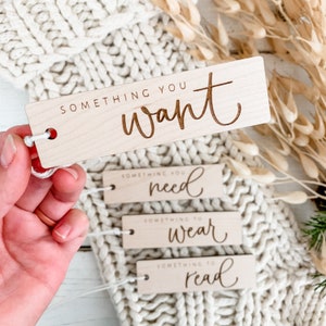 Something You Wear Need Want Read Christmas Gift Tags | Wooden Personalized Christmas Gift Tags | Minimalist Something You Need Holiday Set