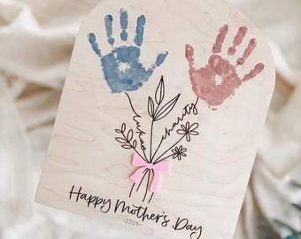 DIY Wood Handprint Craft Sign | Custom Engraved Mothers Day Gift | Handprint Craft for Mother's Day, Gift for Mom, for Grandma, from kids