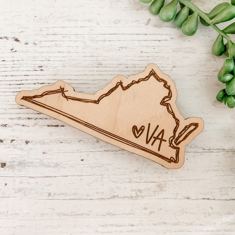 Virginia Wood State Outline Magnet / Cute Refrigerator Magnets / Laser Engraved VA Magnet / Closing Housewarming Gift / hand lettered image 6