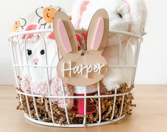 Hand Lettered Easter Name Tags / Easter Basket Tag / Personalized Wooden Bunny Tag / Custom Name Tag / Easter Decor / 3D Easter Tag