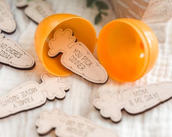 Wooden Easter Activity Tokens, Carrot Basket Stuffer, Reusable Kids Rewards