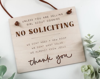 Funny No Soliciting Sign: Girl Scout Cookies - Laser Engraved Wood Door Hanger