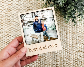 Best Dad Ever Wood Polaroid Photo Frame Magnet | Father’s Day Gift | Cute Gift for Dad, Birthday, Gift from Kids, Simple Gift for Dad