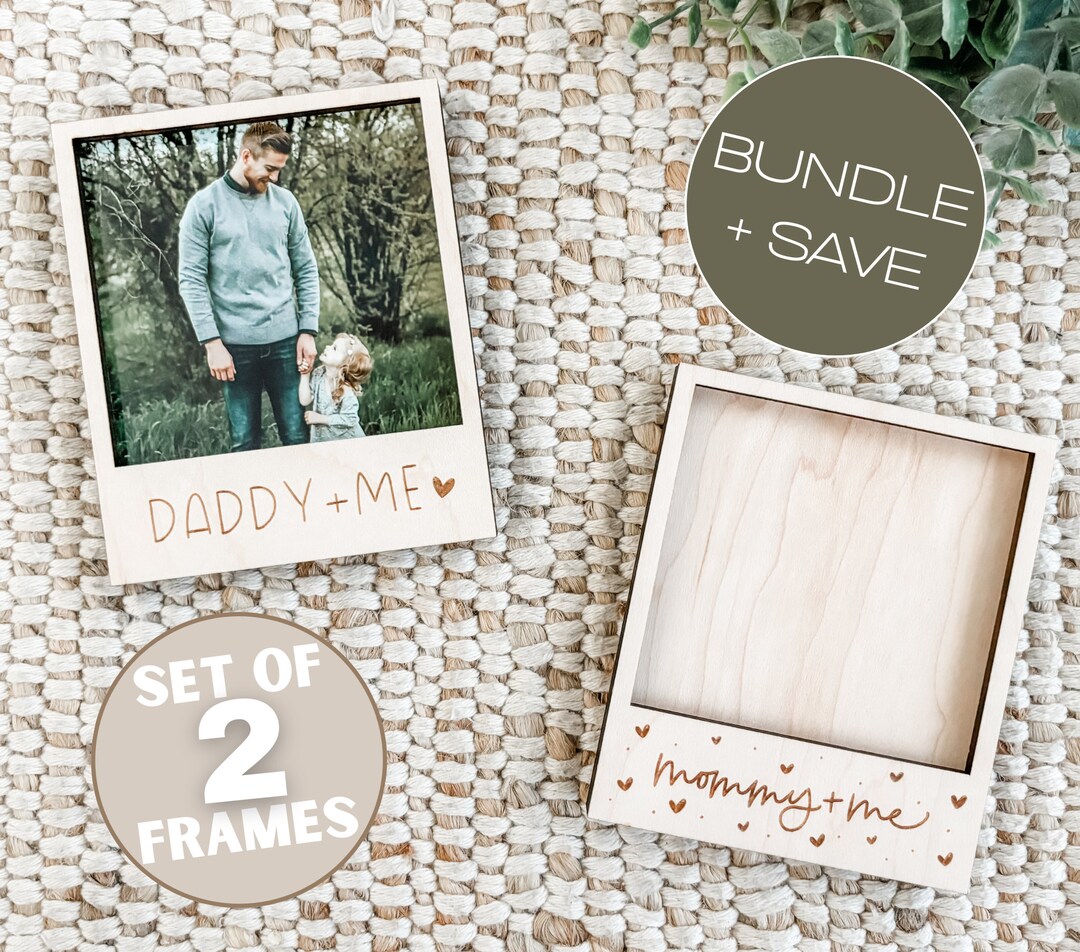 Set of 2 Photo Frames, Mommy and Me, Daddy and Me Wood Polaroid Photo ...