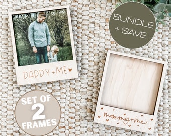 Set of 2 Photo Frames, Mommy and Me, Daddy and Me Wood Polaroid Photo Frame Magnet | Mother’s Day Gift, Father’s Day Gift | for mom and dad