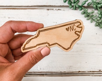Wooden North Carolina Magnet / NC State Outline Refrigerator Magnets / Laser Engraved / Carolina Gift / Realtor Closing Gift / Hand Lettered