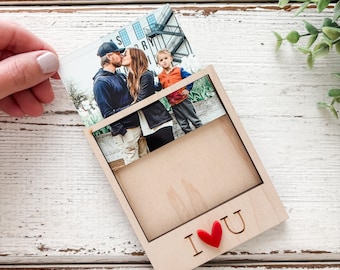 I Love You Wood Picture Frame Magnet: Personalized Photo Gift