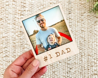 Wood Polaroid Photo Frame Magnet | Father’s Day Gift | Cute Gift for Dad, Birthday, Gift from Kids, Simple Gift for Dad, #1 Dad