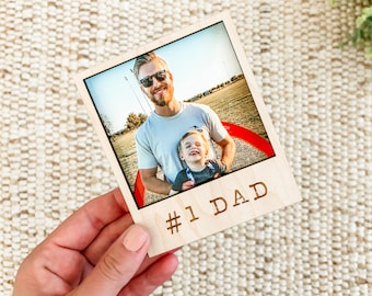 Wood Polaroid Photo Frame Magnet | Father’s Day Gift | Cute Gift for Dad, Birthday, Gift from Kids, Simple Gift for Dad, #1 Dad