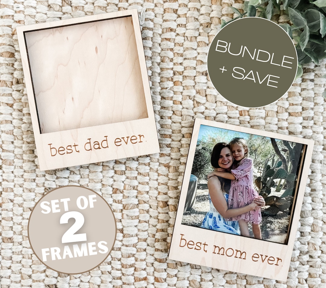 Set of 2 Photo Frames, Best Mom and Dad Ever Wood Polaroid Photo Frame ...