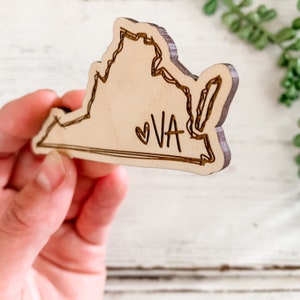 Virginia Wood State Outline Magnet / Cute Refrigerator Magnets / Laser Engraved VA Magnet / Closing Housewarming Gift / hand lettered image 2