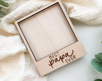 Best Papa Ever Wood Mini Photo Frame | Engraved Magnetic Picture Frame | Grandparent Gift, Grandpa Birthday Gift, Father’s Day Gift for Papa