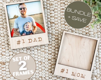 Set of 2 Mom and Dad Wood Polaroid Photo Frame Magnet | Mother’s Day Gift, Father’s Day Gift | #1 Mom, #1 Dad,  Sports Picture Frames Bundle