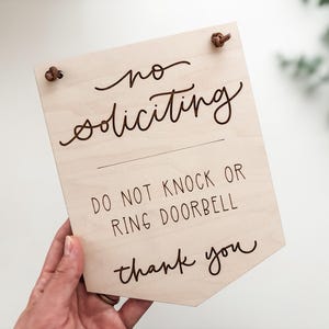 No Soliciting Sign for Porch | Engraved Wooden No Soliciting Door Hanger | Do not knock, ring doorbell, do not disturb sign, simple
