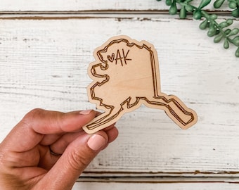 Laser Engraved Wooden Alaska Magnet: AK State Outline