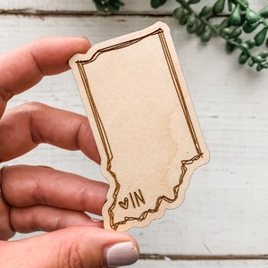 Wooden Indiana Magnet / Cute Refrigerator Magnets / Laser Engraved State Magnet / IN Moving Gift / Realtor Closing Gift / Hand Lettered image 1