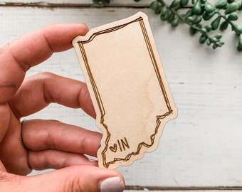Wooden Indiana Magnet / Cute Refrigerator Magnets / Laser Engraved State Magnet / IN Moving Gift / Realtor Closing Gift / Hand Lettered