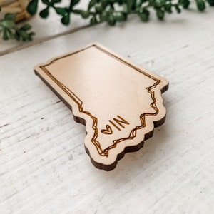 Wooden Indiana Magnet / Cute Refrigerator Magnets / Laser Engraved State Magnet / IN Moving Gift / Realtor Closing Gift / Hand Lettered image 3