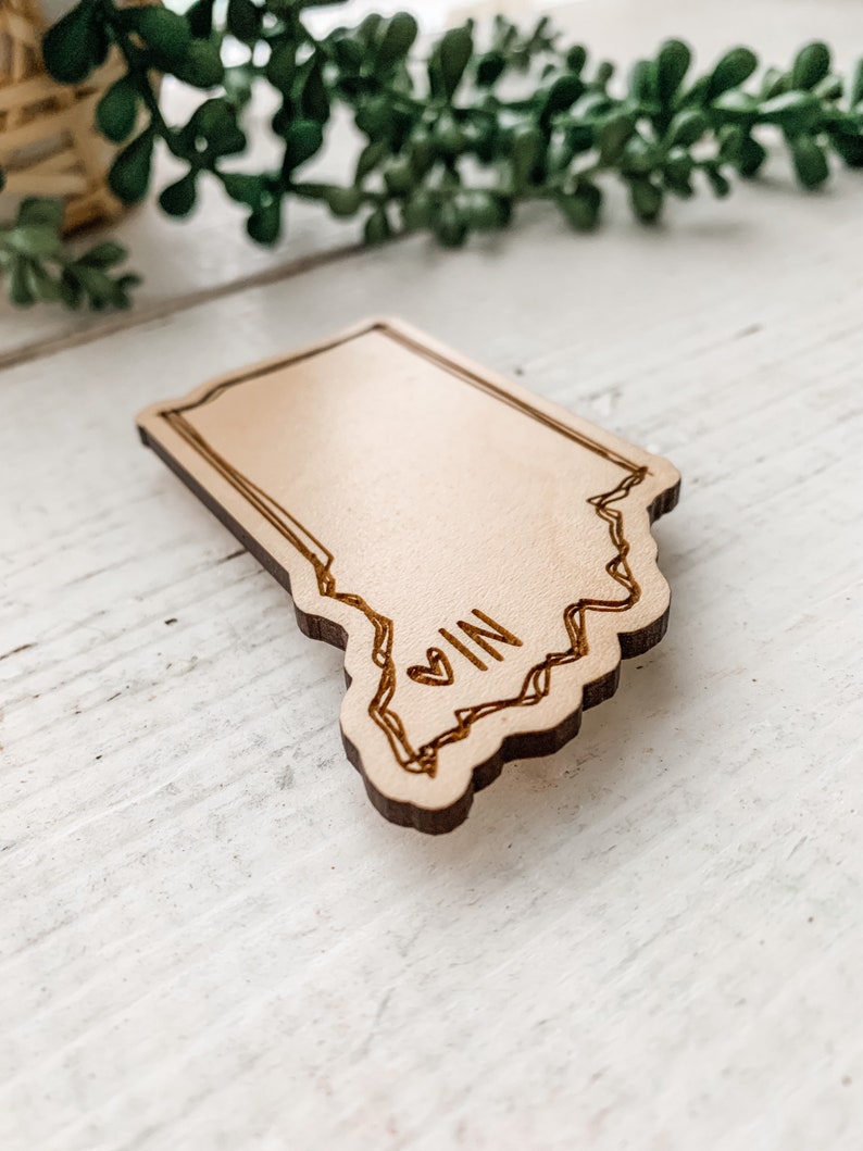 Wooden Indiana Magnet / Cute Refrigerator Magnets / Laser Engraved State Magnet / IN Moving Gift / Realtor Closing Gift / Hand Lettered image 3