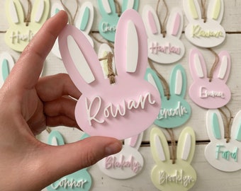 Personalized Easter Basket Tag: Hand Lettered Acrylic Bunny Name Tag