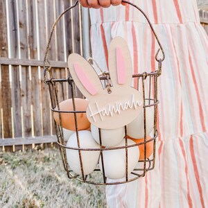 Personalized Easter Basket Tag: Hand Lettered Wooden Bunny Name Tag image 13