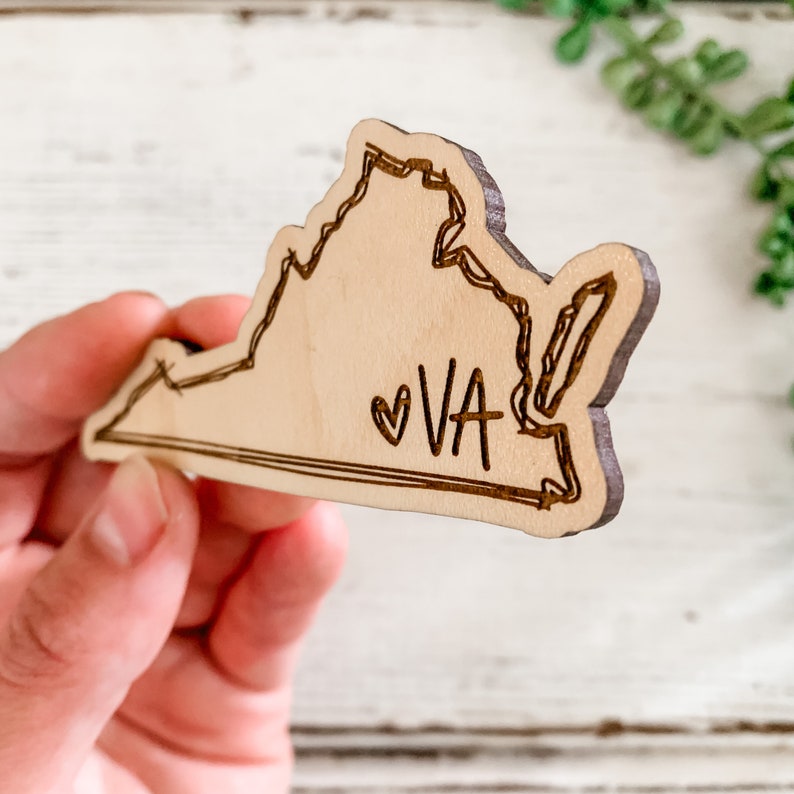 Virginia Wood State Outline Magnet / Cute Refrigerator Magnets / Laser Engraved VA Magnet / Closing Housewarming Gift / hand lettered image 3