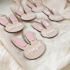 Personalized Easter Basket Tag: Hand Lettered Wooden Bunny Name Tag image 14